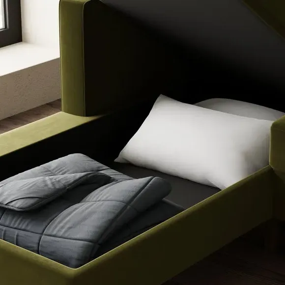 Corner Sofa Bed with Chaise - Olive, Velvet