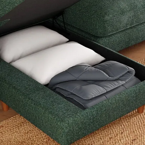 Corner Sofa Bed with Storage - Green, Chenille