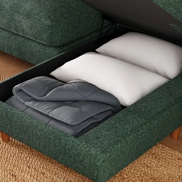 Corner Sofa Bed with Storage - Green, Chenille