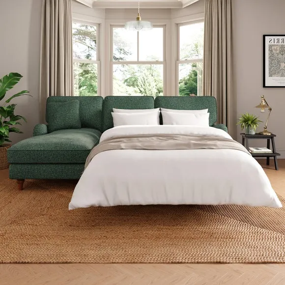 Corner Sofa Bed with Storage - Green, Chenille