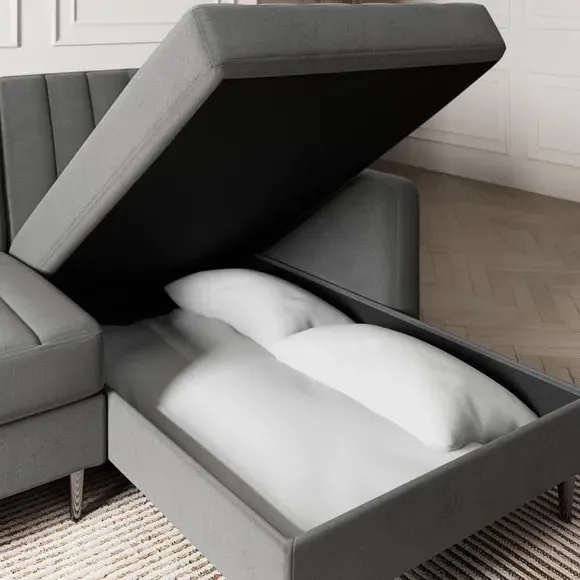 Corner Sofa Bed with Storage - Grey, Velvet