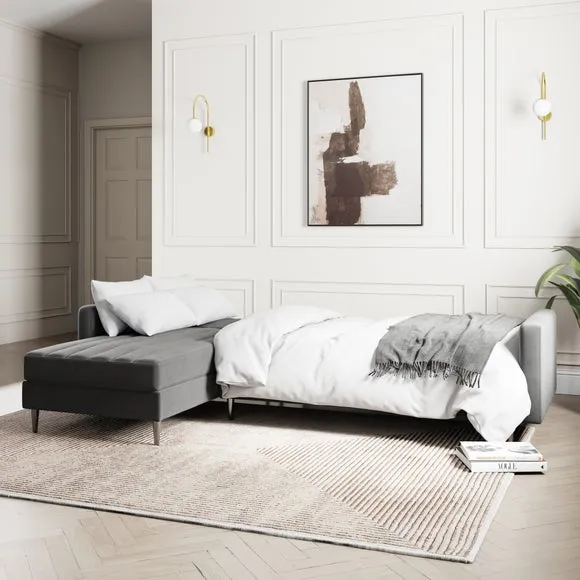 Corner Sofa Bed with Storage - Grey, Velvet