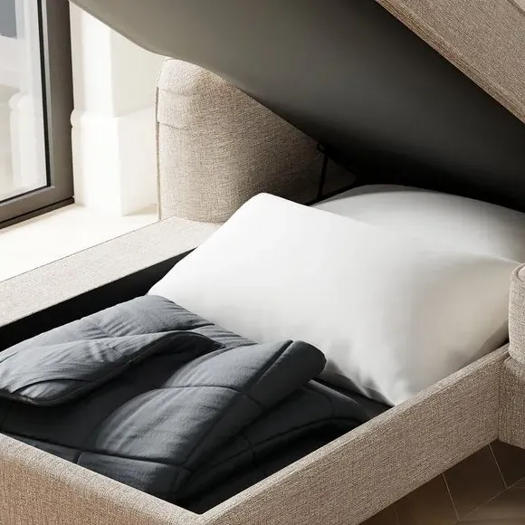 Corner Sofa Bed with Storage - Linen, Fabric
