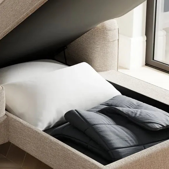 Corner Sofa Bed with Storage - Linen, Fabric