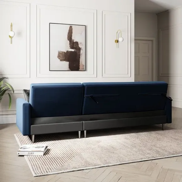 Corner Sofa Bed with Storage - Navy, Velvet