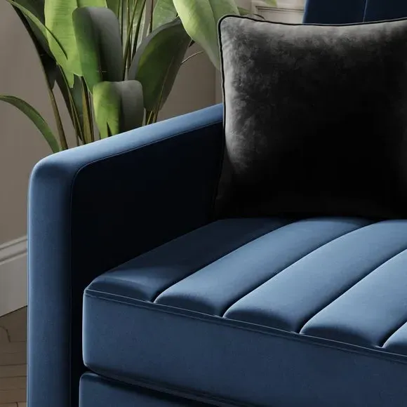 Corner Sofa Bed with Storage - Navy, Velvet