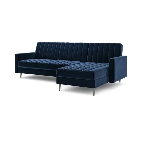 Corner Sofa Bed with Storage - Navy, Velvet