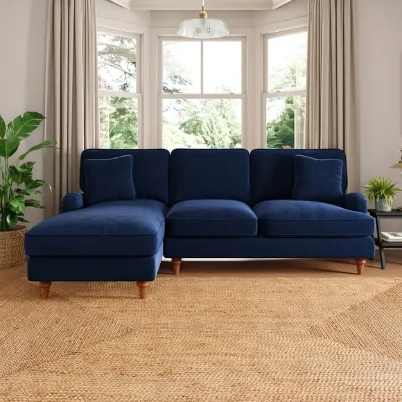 Corner Sofa Bed with Storage - Navy, Velvet