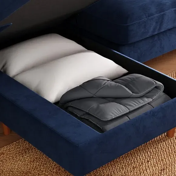 Corner Sofa Bed with Storage - Navy, Velvet