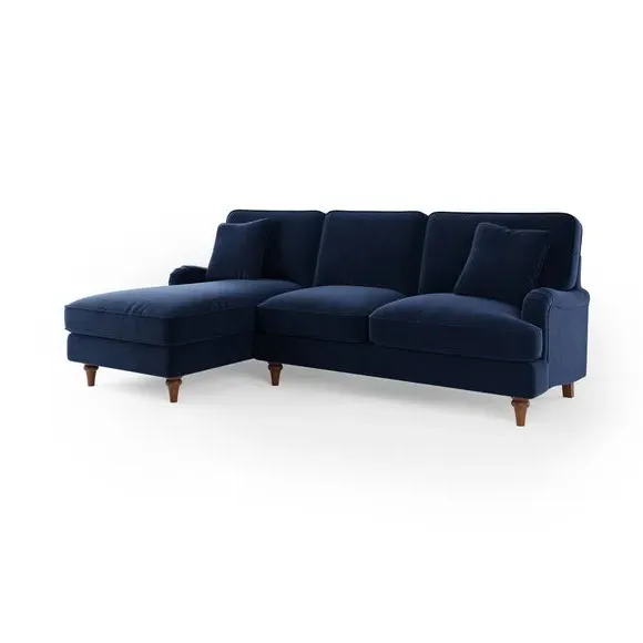 Corner Sofa Bed with Storage - Navy, Velvet