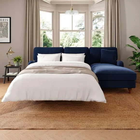 Corner Sofa Bed with Storage - Navy, Velvet