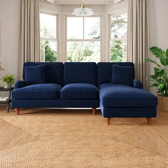 Corner Sofa Bed with Storage - Navy, Velvet