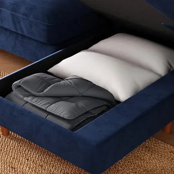 Corner Sofa Bed with Storage - Navy, Velvet