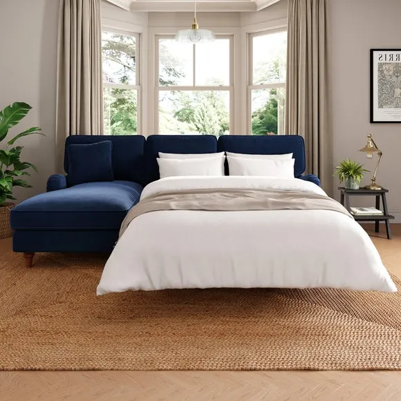 Corner Sofa Bed with Storage - Navy, Velvet image