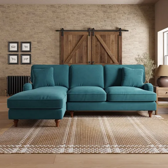 Corner Sofa Bed with Storage - Petrol, Velvet