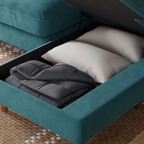 Corner Sofa Bed with Storage - Petrol, Velvet