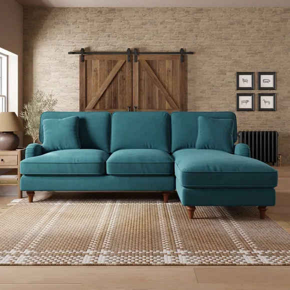 Corner Sofa Bed with Storage - Petrol, Velvet