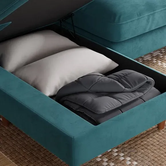 Corner Sofa Bed with Storage - Petrol, Velvet
