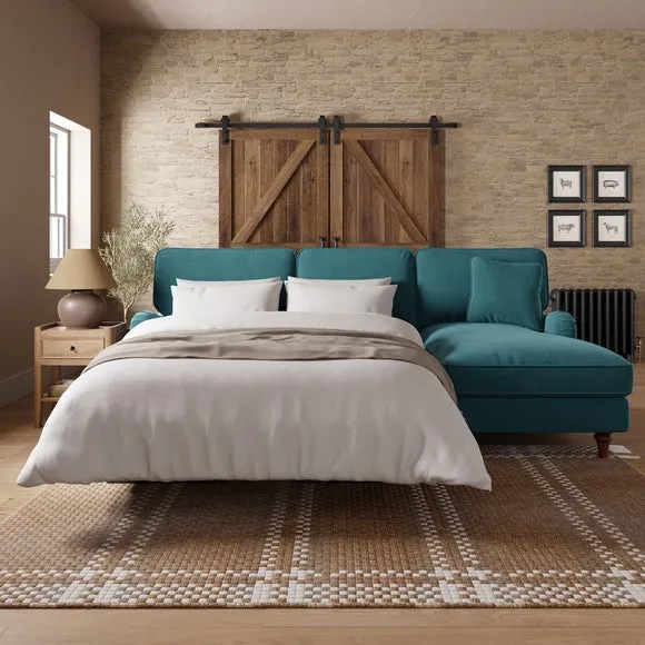 Corner Sofa Bed with Storage - Petrol, Velvet