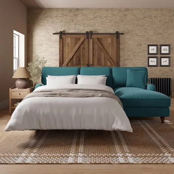 Corner Sofa Bed with Storage - Petrol, Velvet image