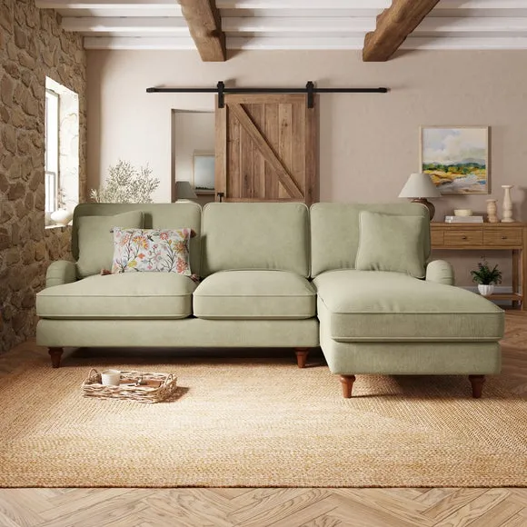 Corner Sofa Bed with Storage - Sage, Chenille