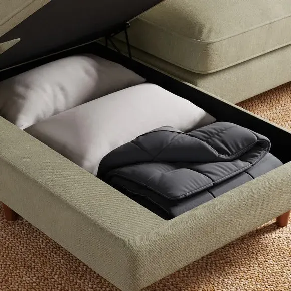 Corner Sofa Bed with Storage - Sage, Chenille
