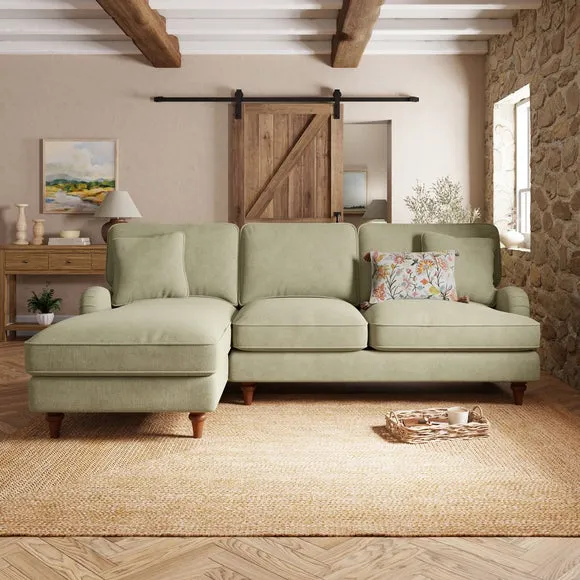 Corner Sofa Bed with Storage - Sage, Chenille