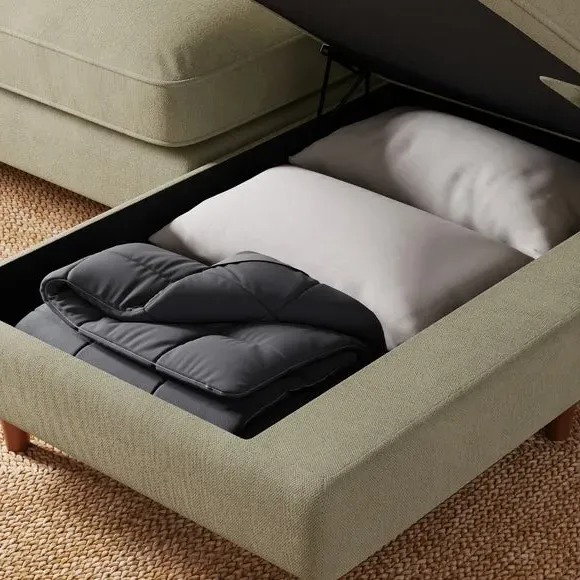 Corner Sofa Bed with Storage - Sage, Chenille