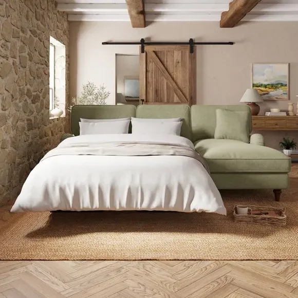 Corner Sofa Bed with Storage - Sage, Chenille
