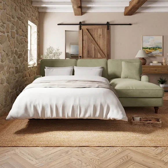 Corner Sofa Bed with Storage - Sage, Chenille