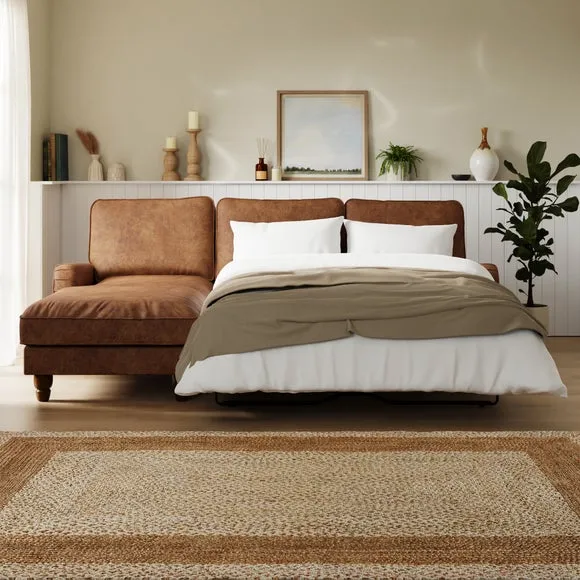 Corner Sofa Bed with Storage - Tan, Faux Leather image