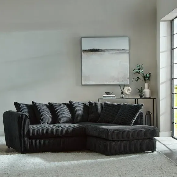 Corner Sofa with Chaise - Black, Jumbo Cord