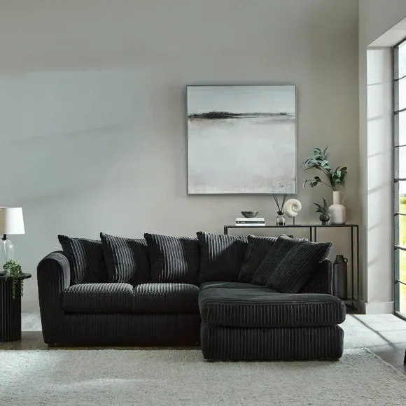 Corner Sofa with Chaise - Black, Jumbo Cord image