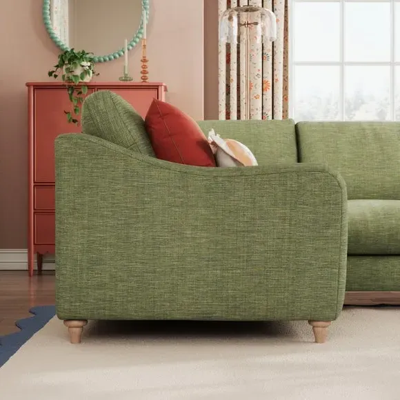 Corner Sofa with Chaise - Green, Faux Linen