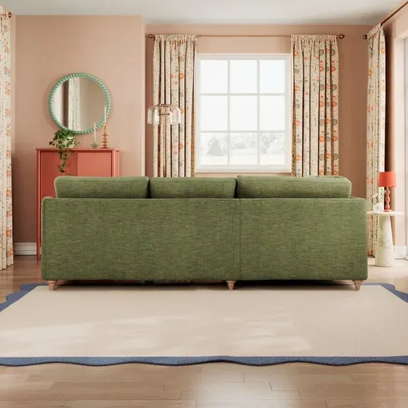 Corner Sofa with Chaise - Green, Faux Linen