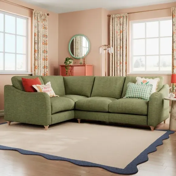 Corner Sofa with Chaise - Green, Faux Linen