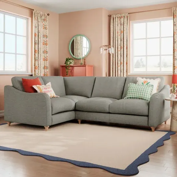Corner Sofa with Chaise - Grey, Faux Linen