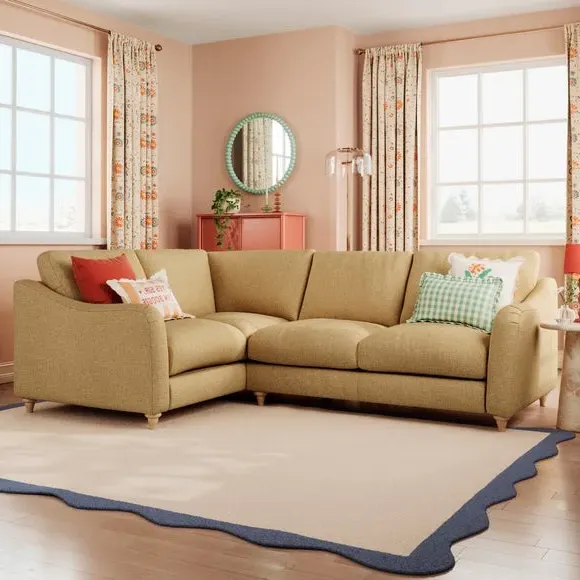 Corner Sofa with Chaise - Ochre, Faux Linen