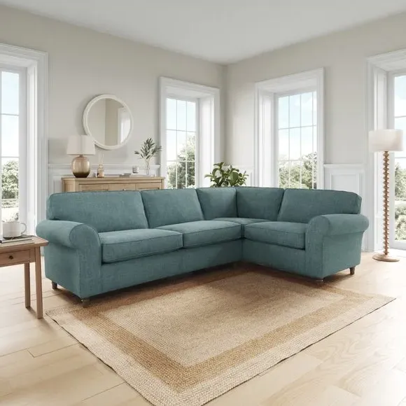 Corner Sofa with Curved Arms - Aqua, Chenille image