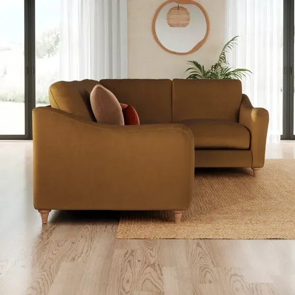 Corner Sofa with Curved Arms - Caramel, Velvet