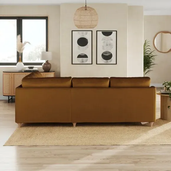 Corner Sofa with Curved Arms - Caramel, Velvet