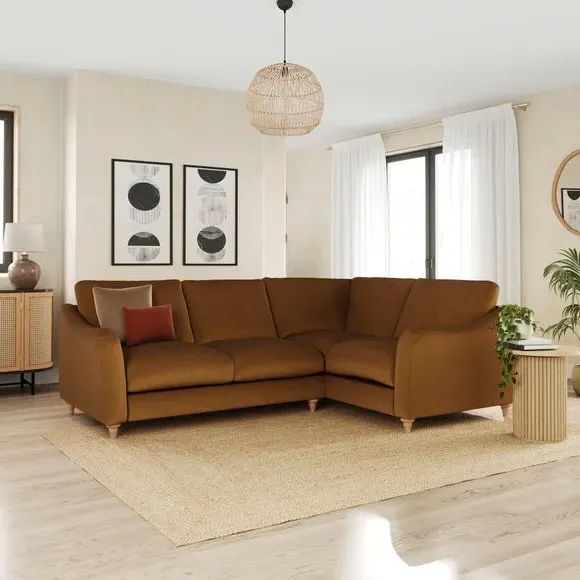 Corner Sofa with Curved Arms - Caramel, Velvet image