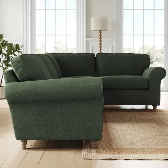 Corner Sofa with Curved Arms - Green, Chenille