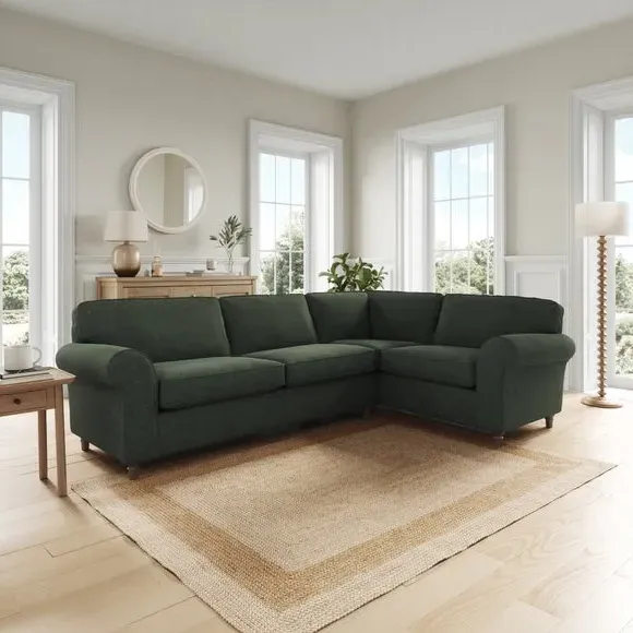 Corner Sofa with Curved Arms - Green, Chenille