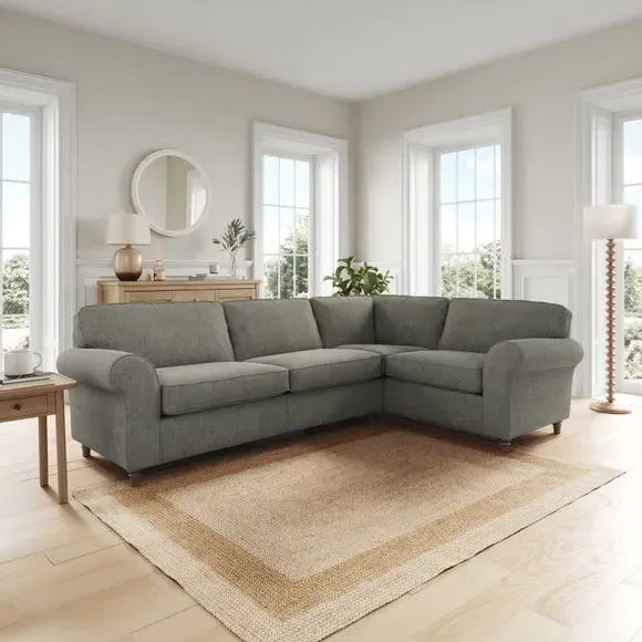 Corner Sofa with Curved Arms - Grey, Chenille