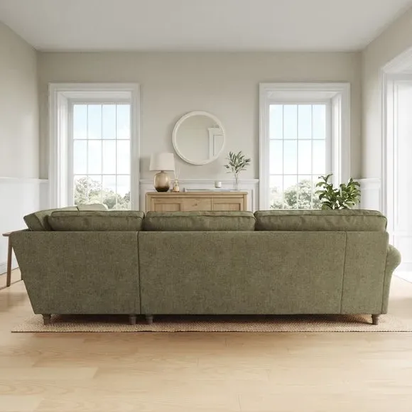 Corner Sofa with Curved Arms - Olive, Chenille