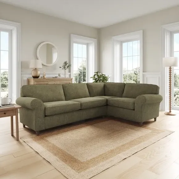 Corner Sofa with Curved Arms - Olive, Chenille