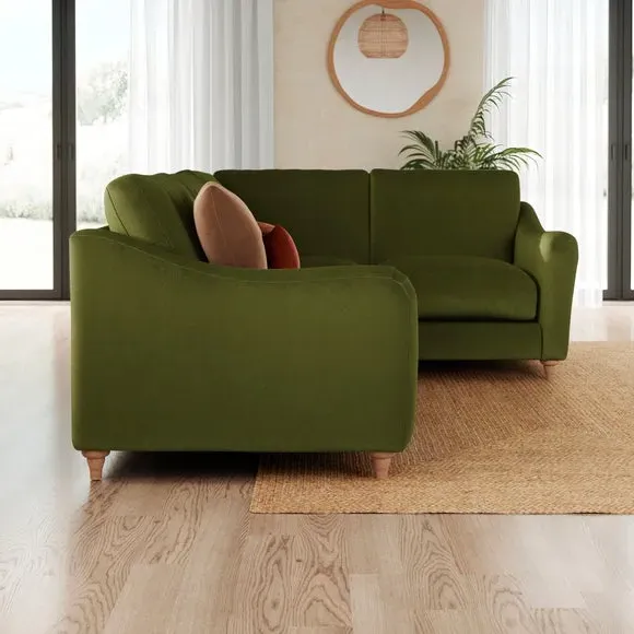 Corner Sofa with Curved Arms - Olive, Velvet