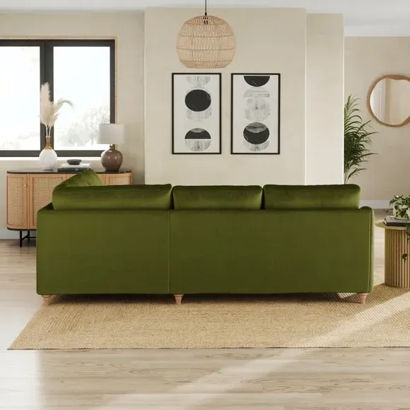 Corner Sofa with Curved Arms - Olive, Velvet