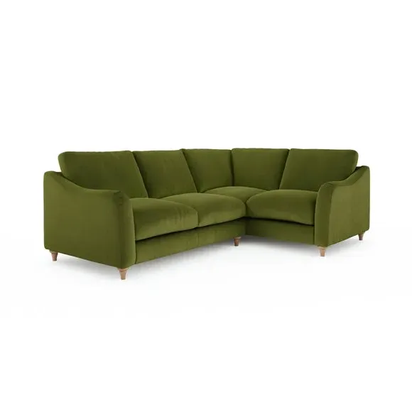 Corner Sofa with Curved Arms - Olive, Velvet